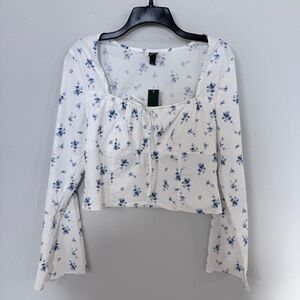 Wild Fable White and Blue Floral Blouse